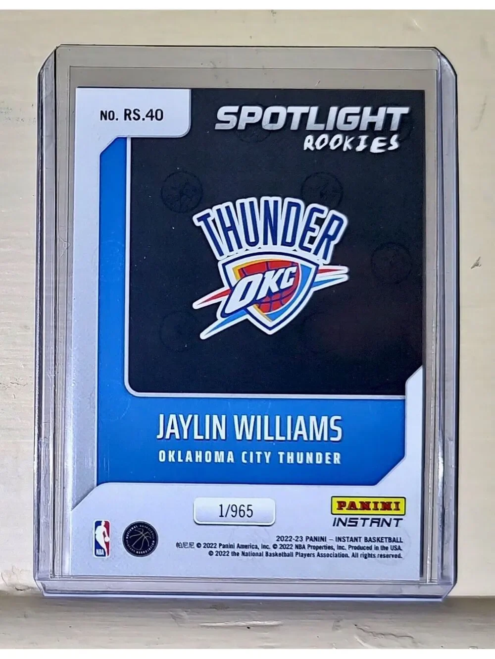 Jaylin Williams 2022-23 Panini NBA #40 Spotlight Rookies Card 1/965
